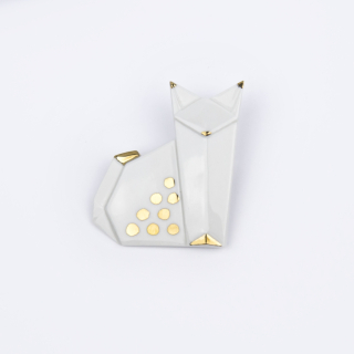 STEHLIK DESIGN Porcelánová brož KOČKA pozlacená