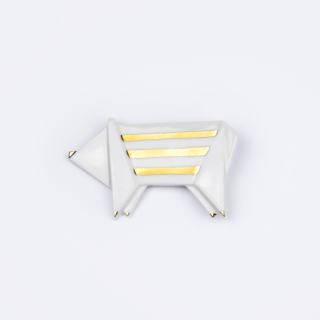 STEHLIK DESIGN Porcelánová brož PRASÁTKO pozlacená
